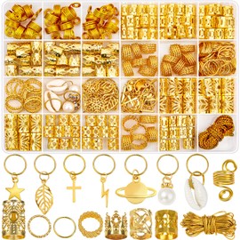 Lucomb 259 Pieces Hair Accessories for Braids, Hair Accessories for Dreadlocks, Hair Accessories for Women, Metal Gold Braid Rings, Cuff Clips for Dreadlocks, Hair Braids Accessories