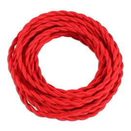 25ft Fabric Cloth Covered Lamp Twisted Wire,PRUNLLA Vintage 18/2 Industrial Electrical Cord,18-Gauge Antique Style for Retro Lamp,DIY Projects(Red)