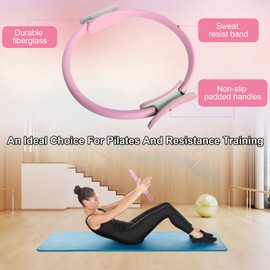 Pilates Ring 15 Inch Magic Circle Ring, Dual Padded Handles Pilates Rings Circle, Adjustable Yoga Ring, Strength, Flexibility, Body Toning, Pilates Fitness Equipment for Home Gym Exercise Pink
