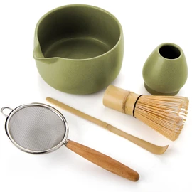 18Oz Matcha Whisk Set - 5PCS Matcha Set Includes Matcha Bowl with Spout, Bamboo Whisk with Ceramic Holder, Matcha Scoop and Sifter, Matcha Kit for Ceremony, Gift for Matcha Lovers (Matcha Green)