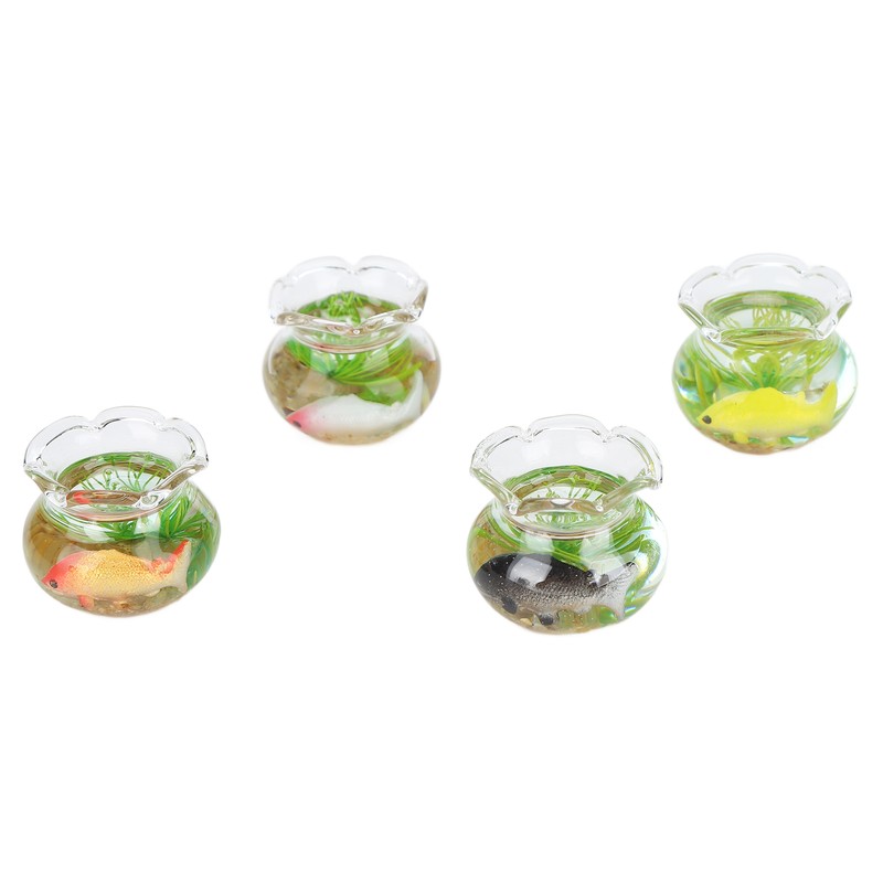 4pcs 1:12 Scale Miniature Glass Goldfish Bowl DIY Fish Bowl