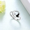 Cat Ring 925 Sterling Silver Moon Ring Black Cat Jewelry