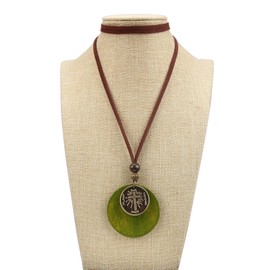 GelConnie Vintage Wood Cross Adjustable Leather Necklace Layered Boho Circle Leather Choker Hippie Jewelry Gift for Women, Faux Leather, No Gemstone