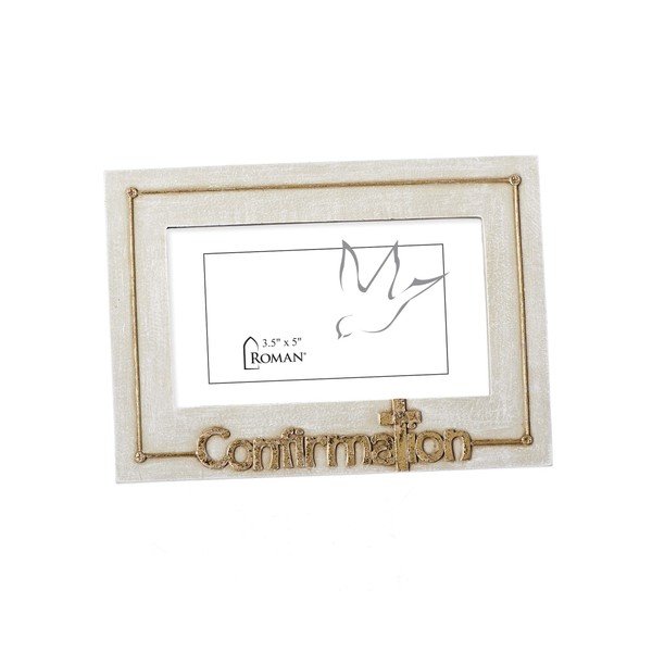 Roman - Confirmation Frame for 3.5" x 5" Photo, Confirmation Collection, Horizontal Tabletop or Desk Display - 4.5" H, Resin and Stone, Decorative, Durable