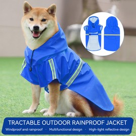 Mycutepaws Dog Raincoat, Adjustable Drawstring Dog Rain Jacket for Medium Small Dogs, Waterproof Dog Hooded Poncho with Reflective Stripe(Blue,3XL)