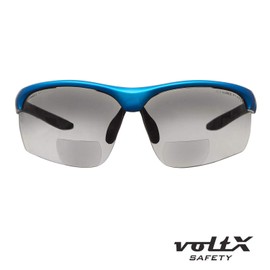 voltX 'Constructor Ultimate' Bifocal Reading Safety Glasses (Blue Frame, Smoke Lens +2.0 Dioptre) ANSI Z87.1+ & CE EN166FT - Premium Cycling Sports Bifocals - Anti Fog Coated UV400 Lens