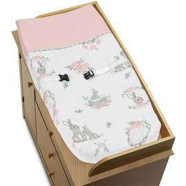 Sweet Jojo Designs Blush Pink and Grey Woodland Boho Dream Catcher Arrow Girl Baby Nursery Changing Pad Cover for Gray Bunny Floral Collection - Watercolor Rose Flower