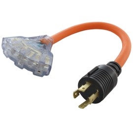 AC WORKS L14-30P 30Amp 4-Prong Locking Plug to NEMA 6-20R 250-Volt Female Connector (Flexible W/Multi-Outlets)