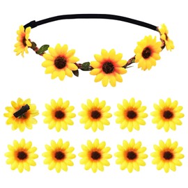 Pack of 11 Sunflower Headband, Sunflower Hair Clips, Flower Hair Band, Goose Flower Hair Accessories, Artificial Sunflowers, for Wedding, Beach, Travel, Party (Yellow)