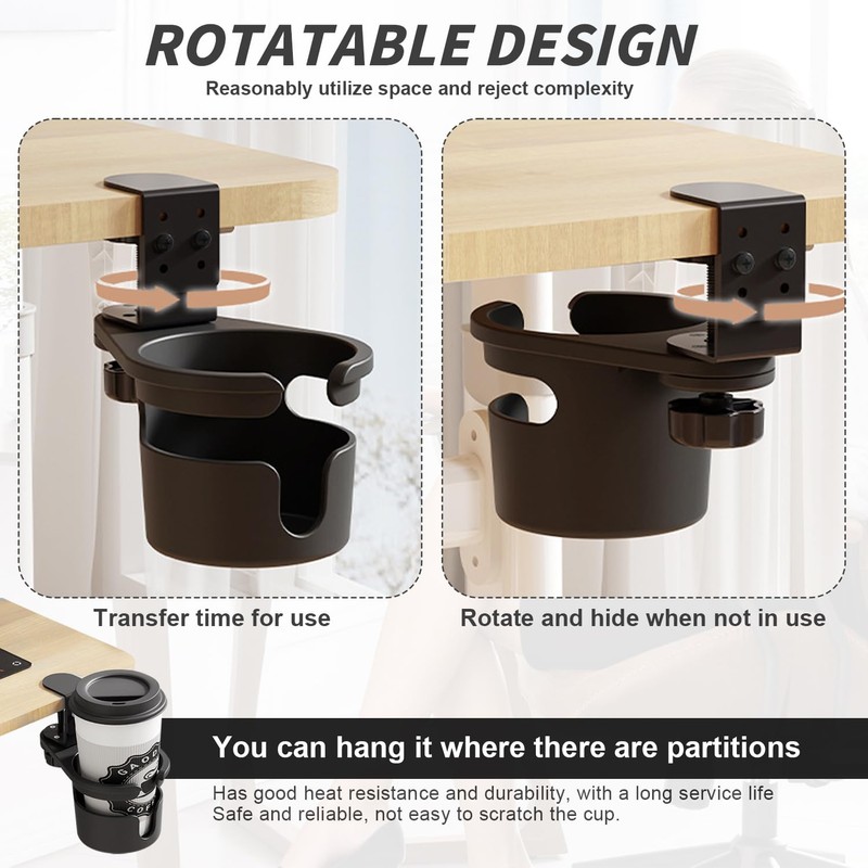 Drink Holder Desk, Cup Holder Table Anti Spill, 360 Degree