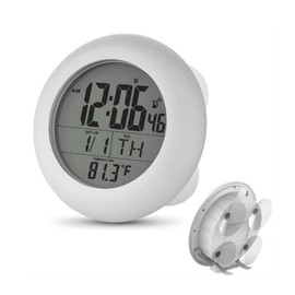 Ken-Tech Shower Clock for Bathroom and Kitchen - Large Digital Display Shows Time, Date, Day of The Week and Temperature. Large Suction Cups, Hanging Hole, and Kick Stand - Atomic Clock