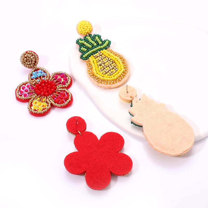 4 Pairs Beaded Earrings for Women Boho Geometric Beaded Dangle