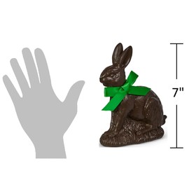 The Bridge Collection Faux Chocolate Easter Bunny Decoration - Realistic Brown Rabbit Figurine with Green Ribbon - Festive Spring Display Accent