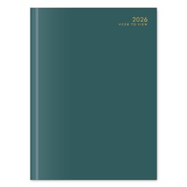 2026 A4 Week to View Diary - Appointment Times Full Year Hardback UK Planner - for Home Office School & Work (Dark Teal)