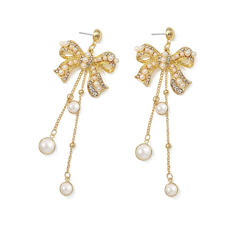 Xerling Pendientes de borla de perlas de oro con lazo