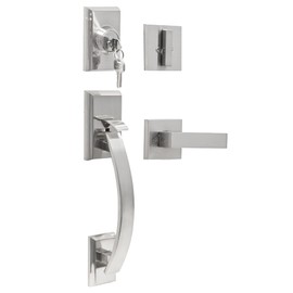 NeuType Front Door Lock Set Door Handle Sets Entry Door Locksets with Deadbolt Single Cylinder HandleSet with Circle Handle Lower Half Grip, Black