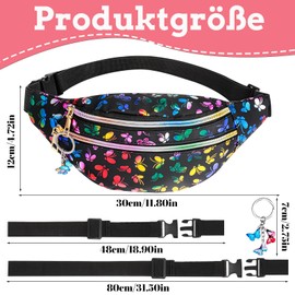 patinadrift Pack of 2 Bum Bag Girls Belt Bag Women Children Glitter Butterfly Print Fashion Bum Bag Adjustable Waist Bag with Butterfly Keyring for Hiking (White + Pink), black, white, Butterfly Print