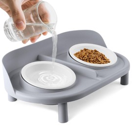 Bartuke Elevated Cat Bowls, Tilted Rised Cat Food and Water Bowl with 2 Pcs Ceramic Pet Bowls, Rised Stand, Pet Dish Anti Vomiting Feeding Station for All Sized Cats & Small Dogs (Grey)