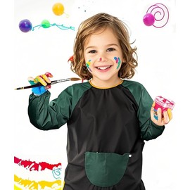 UCKriito Children's Painting Apron, Waterproof Painting Coat 4-12 Years, Craft Apron Children with Sleeves and Big Pockets, Art Aprons, Art Coat, for Crafts & Painting, Baking, Cooking, Dark green