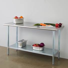 ROCKPOINT Stainless Steel Table for Prep & Work with Backsplash 24x60 Inches, NSF Metal Commercial Kitchen Heavy Duty Table with Adjustable Under Shelf and Table Foot for Restaurant, Home and Hotel