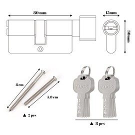 Profile Knob Cylinder Lock Cylinder 40/40 Metal Silver Knob Cylinder incl. 8 Zinc Alloy Keys Hengsong