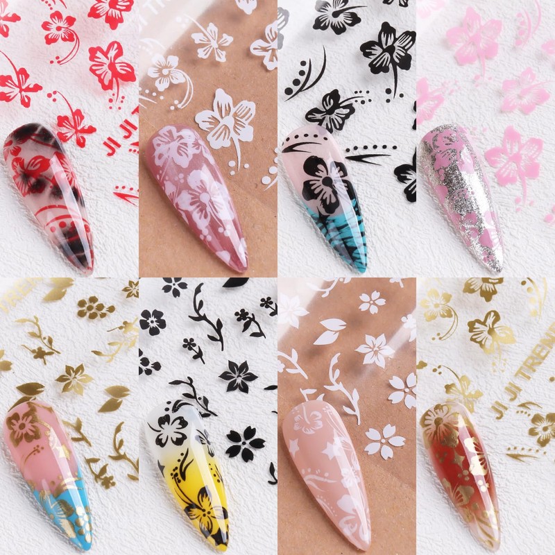Flower Nail Foil Transfer, Hibiscus Flowers Nail Stickers 10 Rolls