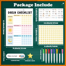 WATINC Magnet Daily School Checklist Schedule - 12 X 8.5 Inch Morning Bedtime Behavior Routine Reward Chart, Magnetic Dry Erase Daily Chore Chart Good Responsibility Chart for Kids Toddler