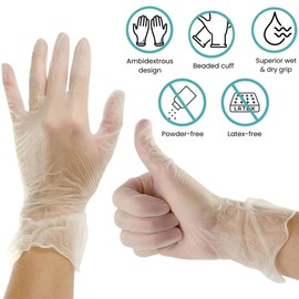 Handicare Clear Vinyl Disposable Gloves, Powder-Free, Latex-Free, Non-Sterile, Food Safe, Medical Exam, Industrial Grade (Box of 100, Medium)