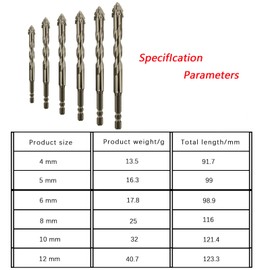 High Strength Eccentric Drill Bit,for Stone,Glass,Concrete,Wood,Brick,Metal,Four Bladed Serrated Eccentric Drill Bit Set(4/5/6/8/10/12mm)
