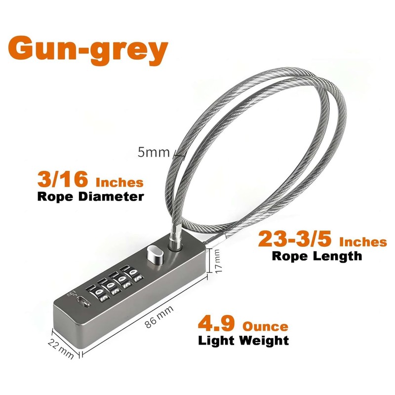 Tcyoatoa Cable Locks with Combination, 23-3/5 Inches Braided Steel Locking