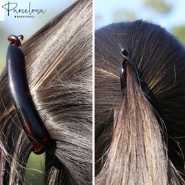 Parcelona French Small 3 ¾” Celluloid French Banana Hair Clip Flexible Ponytail Holder Fashion Durable Styling Women Hair Accessories, Made in France (Tortoise Shell)