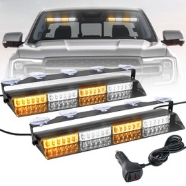 ELECHOI Amber/White 2 in 1 Emergency Dash Strobe Light Bar, Front/Rear 48LEDs Interior Windshield Visor Safety Flashing Warning Hazard Lights for Construction Work Trucks Towing Vehicles