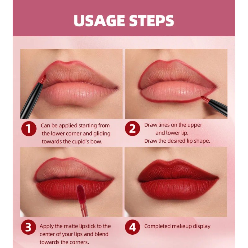 Brillo De Labios Mate Y Delineador 2en1- Resistente Al Agua