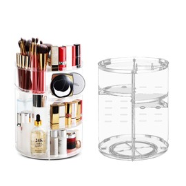 Make-Up Organiser 360° Rotating Transparent Cosmetic Organiser Rotating Beauty Makeup Storage Cosmetic Box for Chest of Drawers Bedroom Bathroom (Clear)
