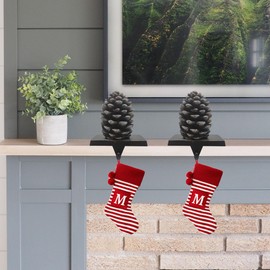 sunepany 2 Pack Christmas Pinecone Stocking Holders Mantle, Gift Stocking Hook Pine Cone 3D Brown Xmas Metal Mantel Stocking Hangers for Fireplace Christmas Decorations(Black)