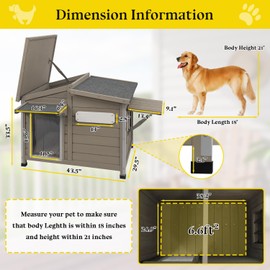 Gowoodhut Dog House Outdoor Weatherproof Large Wooden Dog Kennel Indoor with Chew-Proof Iron Frame, Removable Floor, and Adjustable Window for Large and Medium Dogs (Grey, 43.5"D x 29.5"W x 33.5"H)