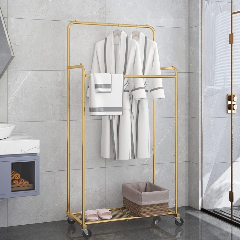 Simple Trending Double Rod Clothes Garment Rack, Heavy Duty Clothing