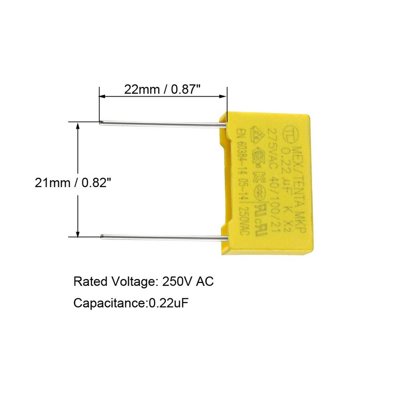 sourcing map Pack of 5 Safety Capacitors Film 0.22uF 275VAC