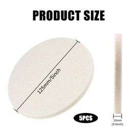 5 Pcs Wool Felt Polishing Pads, 5" (125 MM) Diameter Buffing Pad for Car, Boat, Glass, Plastic, Metal, Stone, Stainless Steel & Wood Polishing, Waxing Sealing