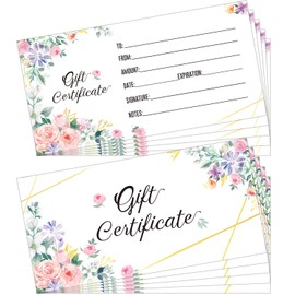 50 Pieces Floral Blank Certificate Cards Certificate Vouchers 3.5 x 7 Inch Blank Client Custom Certificate Cards for Business Beauty Salon Restaurant Wedding Bridal Christmas Birthday