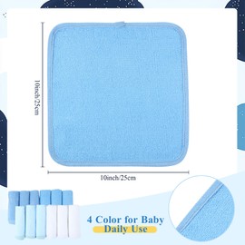 CroBlissful 12 Pack Colorful Baby Washcloths 12 * 12 inch Newborn Wash Cloths Baby Soft Cotton Towels Reusable Baby Wipes for Face Baby Shower Gifts, 4 Colors (Blue)