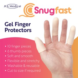 JFA Medical Snugfast Gel Finger Protectors, Finger Cots, Finger Bandage, Finger Sleeves - Box of 16