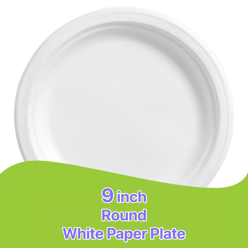 Pokanic Paper Plates White [9 inch] - [10 Pack] Heavy-Duty