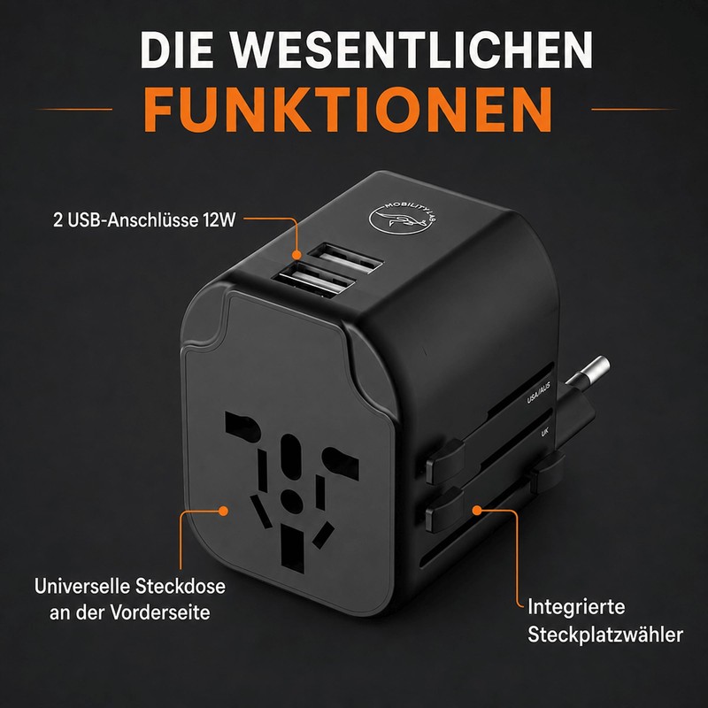 Mobility Lab ML314044 - Travel Adapter with 2 USB-C Ports