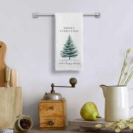 Qeheb Christmas Tree Kitchen Towels, Merry Everything and Happy Always Decorative Kitchen Towels, Merry Christmas Tree Hand Dish Tea Towels for Kitchen 16x24 Inch