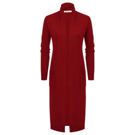 GRACE KARIN Long Sweaters for Women Basic Red Cardigan Sweater Christmas Sweater Coatigan(Deep Red,S)