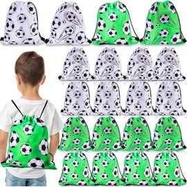Cptoion Pack of 16 Football Drawstrings, 30 x 25 cm Sports Party Drawstring Bags, Football Bags Drawstring, Sports Drawstring Backpack for Children, Children's Birthday Party Supplies, 4 Styles, Pack
