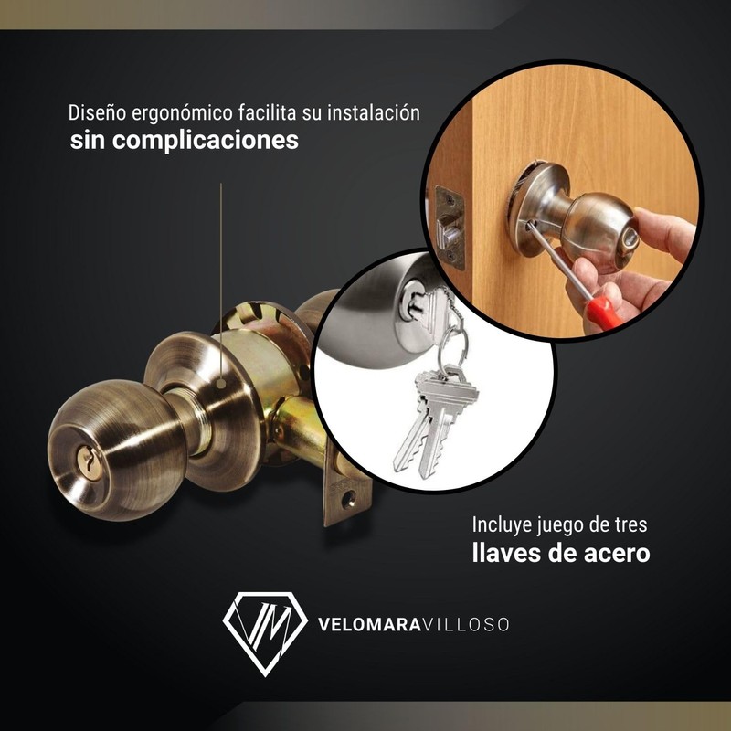 LION TOOLS - Cerradura Chapa Perilla Puerta Recamara Laton Antiguo