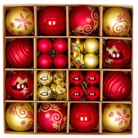Christmas Decorations,H HOME-MART 44Pcs Christmas Tree Baubles,Christmas Ball Ornaments|Hanging Christmas Baubles Balls Ornaments Set|Christmas Tree Pendants Decorative (44 Pcs Style C)