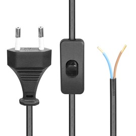 YAODHAOD Euro Power Cable with Switch, Cable with Switch and Type C Plug, Switch Open Cable Ends, Lamp Cable, Replacement Cable, Connection Cable (Black, 1 m)